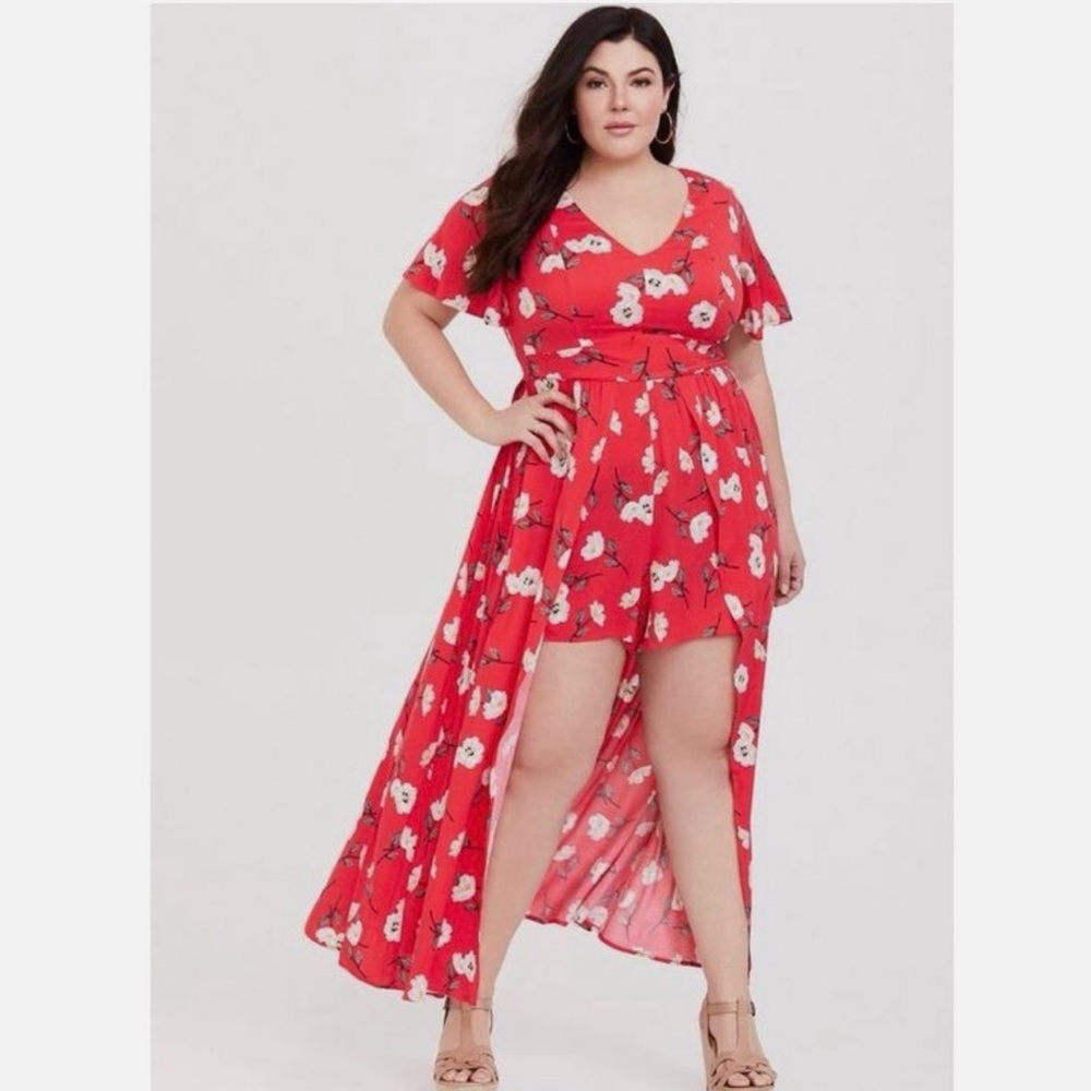 Torrid Red Floral High Low Dress